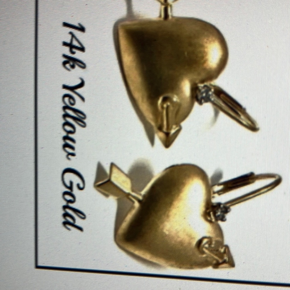 Beautiful 14k yellow gold heart and arrow earrings
